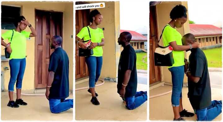 “Stand Up You are Broke” – Nigerian Lady says as she rejects her boyfriend’s marriage proposal (Video)